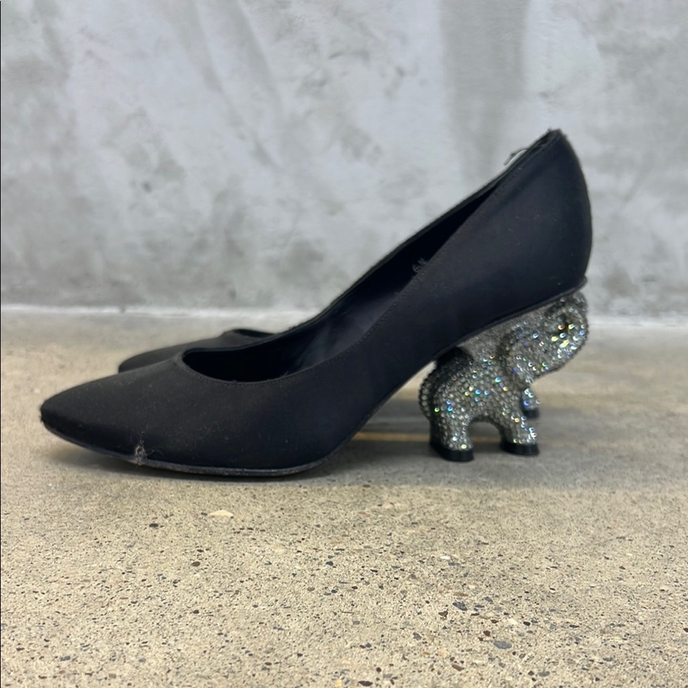 Ramon Tenza Black Satin Elephant Heel Pumps